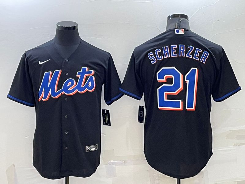 Cheap Men New York Mets 21 Scherzer Black Game 2022 Nike MLB Jersey